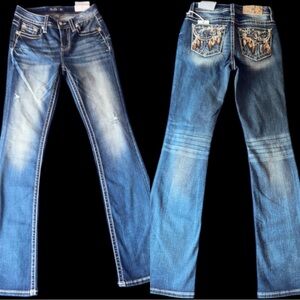 Miss Me Blue Boot Cut Jeans with Decorative Stitching